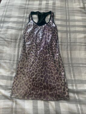 Sequin Leopard Print Racerback Dress - Purple & Black